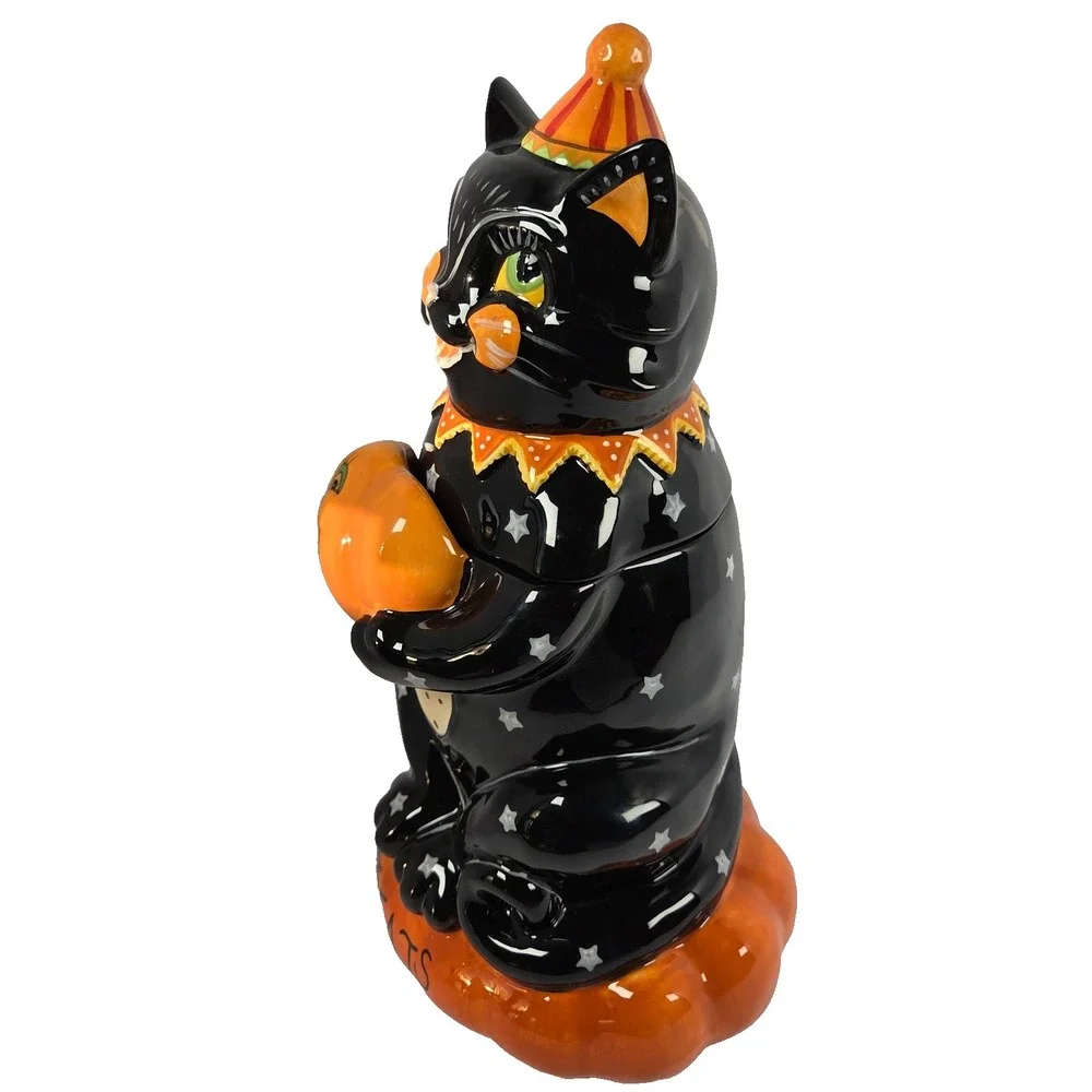 Blue Sky Halloween Black Cat Treat Jar 13 Inch Ceramic Pumpkin Cookie Jar 2025
